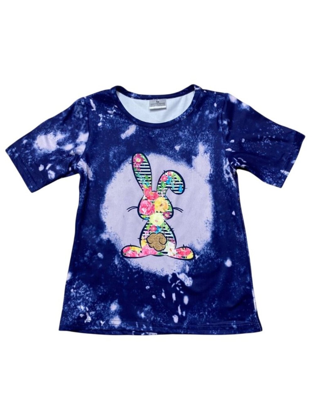 Girls Tie-Dye Bunny Graphic Shirt Size 3T - Navy Blue & Floral Design